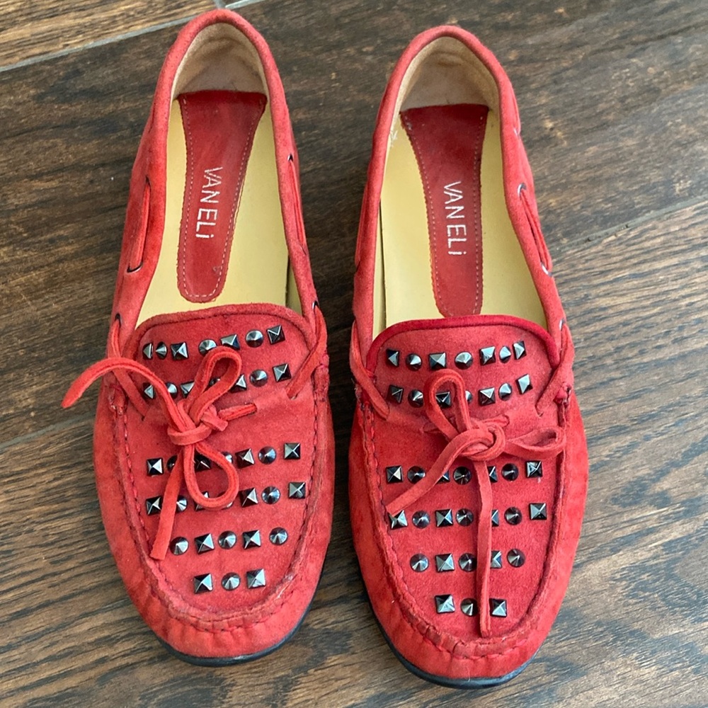 Sale! Red suede flats by Vaneli in great condition! Size 7M